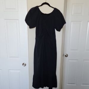 DownEast Black Puff-Sleeve Cotton Maxi Dress L